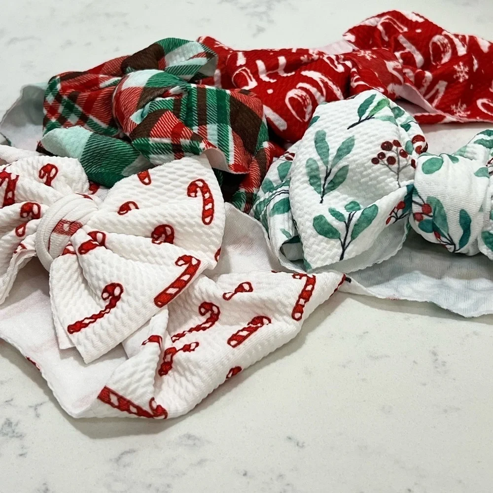 Festive Holiday Bow Headbands. Set of 5